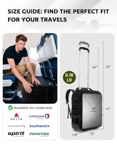 AUROTIER Rolling Tactical Laptop Backpack, Underseat Travel Backpack with Wheels, 16 Inch Wheeled Military Computer Backpack for Men and Women, Roller Overnight Molle Outdoor Hiking College Carry on Luggage - Image 3