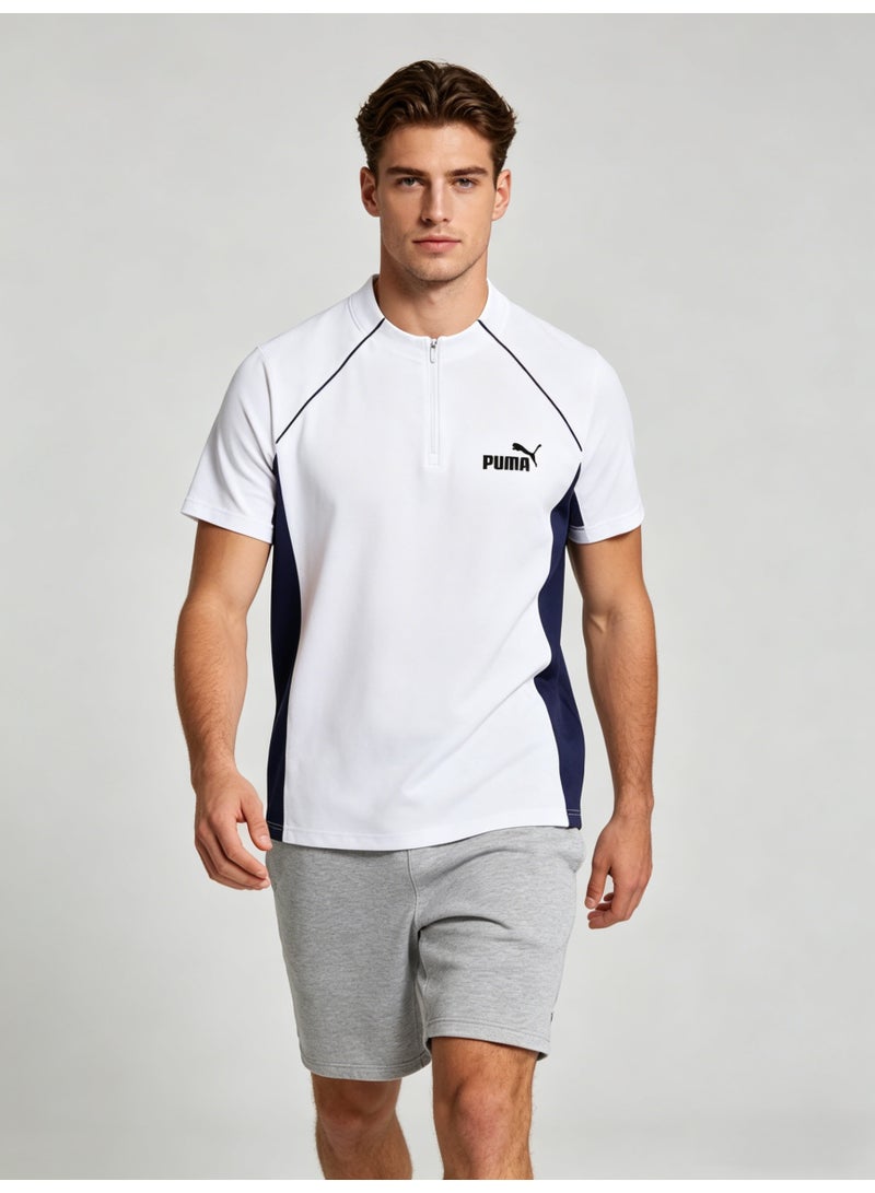 بوما PUMA Men’s White & Navy Quarter-Zip Tee | Sporty Modern Essential - Image 2
