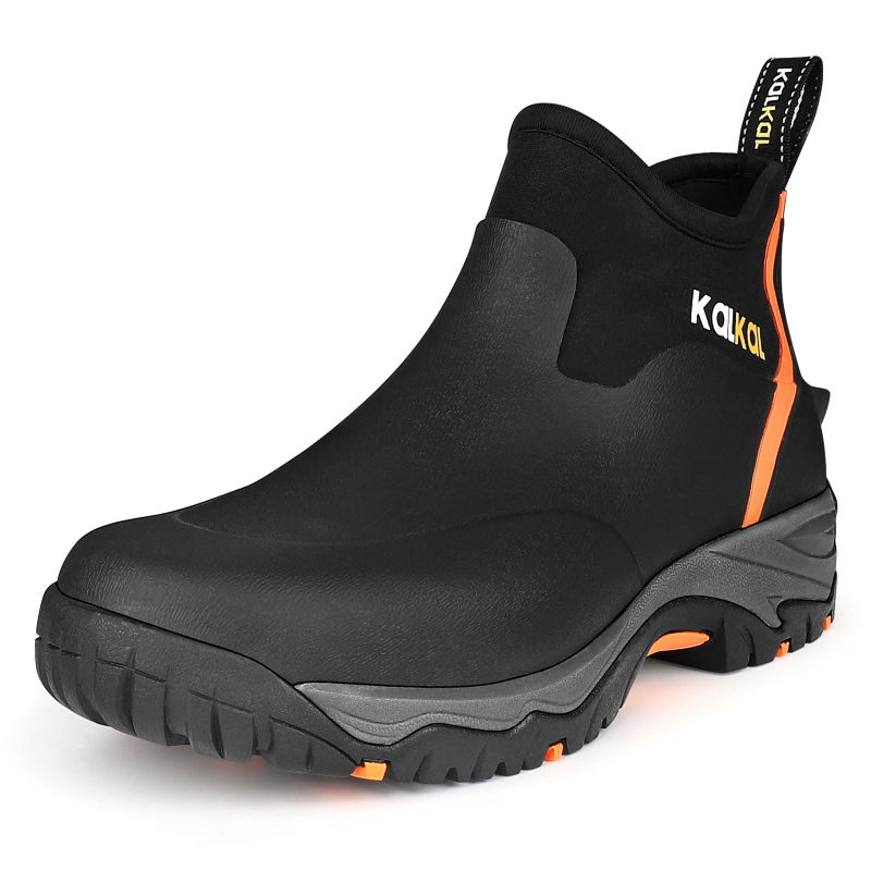 Kalkal Men's Rubber Boots, Waterproof Ankle Rain Boots, Insulated Working Booties with Comfortable Sports Sole, Outdoor Mud Boots for Yard Chore (Black,Size11) - Image 1