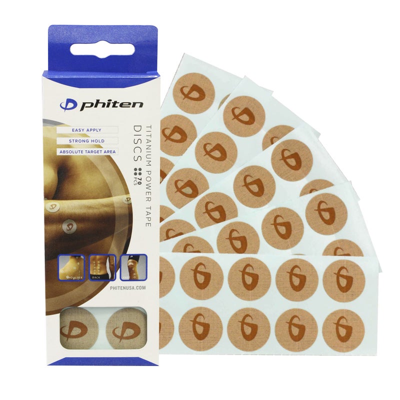 Phiten Power Tape Discs - Round Disc Shaped Water-Resistant Athletic Tape for Muscle, Knee, Elbow, Shoulder, and Joint Support - Professional Sports Therapeutic Athletic Tape - 70 Pieces - Image 1
