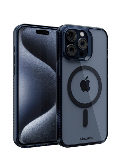 Moxedo Magnetic Protective Case 360 Protection Clear Case Hard PC with Built-in Strong Magnets Compatible with Magnetic Safe Designed for iPhone 15 Pro Max 6.7 inch (Blue)