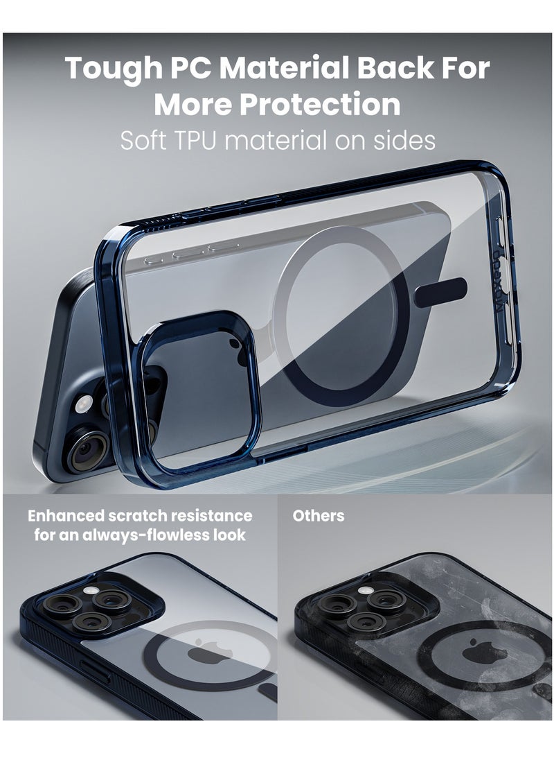 Moxedo Magnetic Protective Case 360 Protection Clear Case Hard PC with Built-in Strong Magnets Compatible with Magnetic Safe Designed for iPhone 15 Pro Max 6.7 inch (Blue)