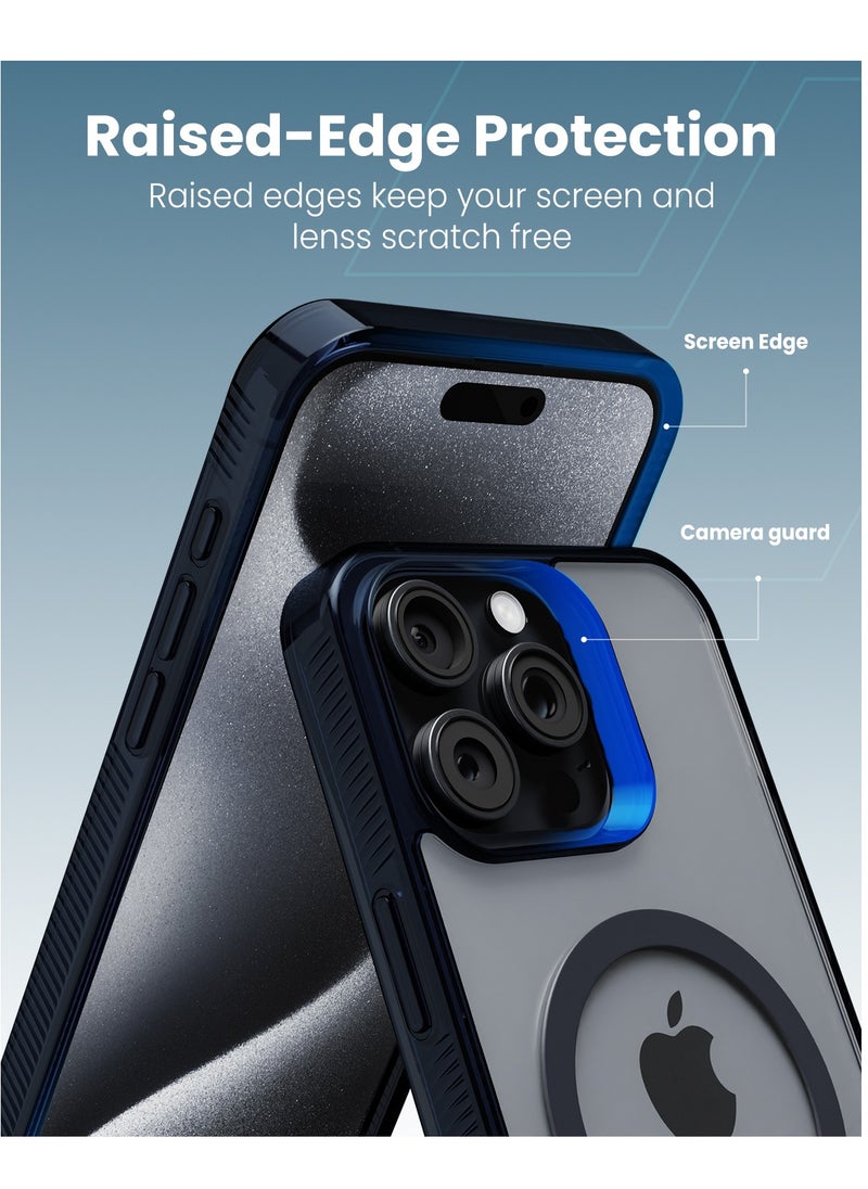 Moxedo Magnetic Protective Case 360 Protection Clear Case Hard PC with Built-in Strong Magnets Compatible with Magnetic Safe Designed for iPhone 15 Pro Max 6.7 inch (Blue)