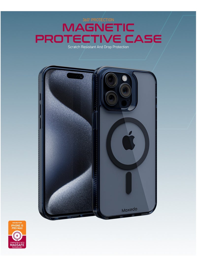 Moxedo Magnetic Protective Case 360 Protection Clear Case Hard PC with Built-in Strong Magnets Compatible with Magnetic Safe Designed for iPhone 15 Pro Max 6.7 inch (Blue)