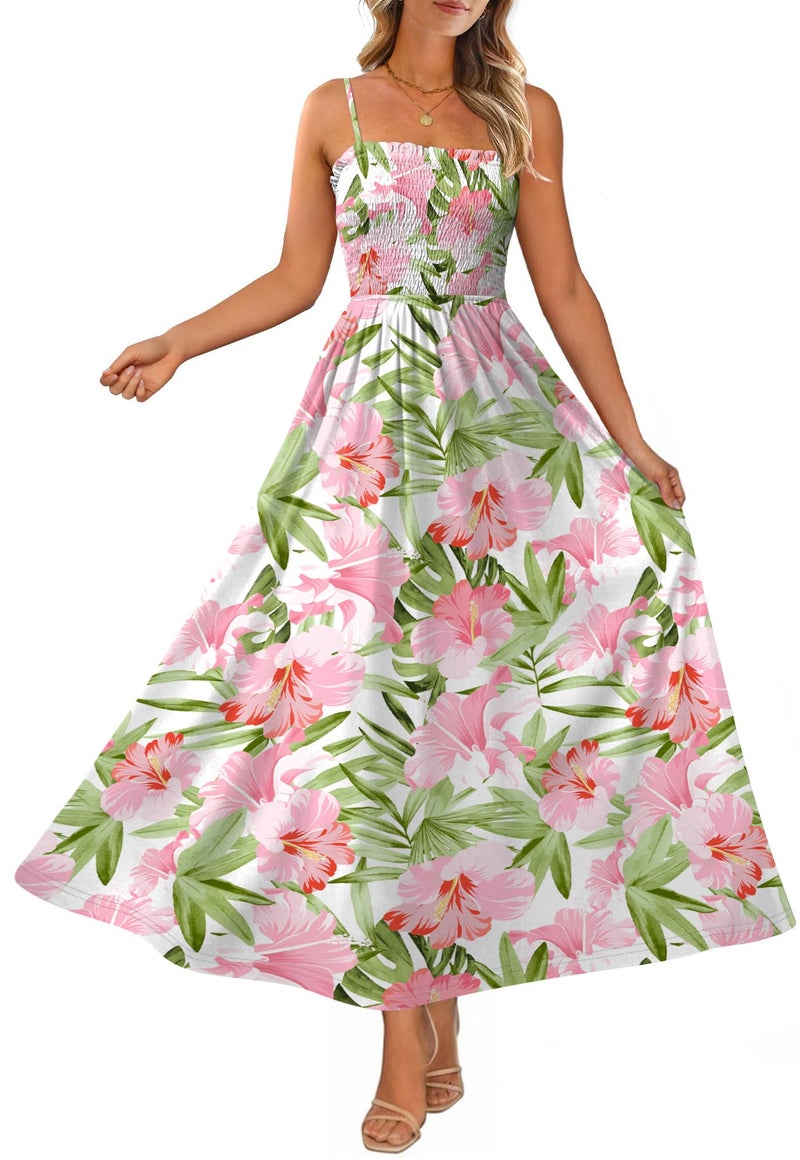 OFEEFAN Boho Maxi Dress Spaghetti Strap Spring Business Casual Sundresses for Women 2026 Fashion Summer Resort Wear Beach Vacation Clothes Cruise Outfits Hawaii Floral S - Image 2