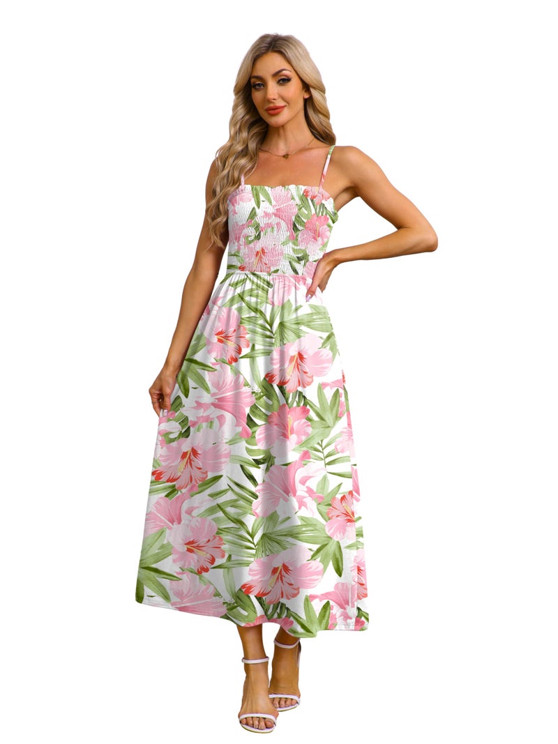 OFEEFAN Boho Maxi Dress Spaghetti Strap Spring Business Casual Sundresses for Women 2026 Fashion Summer Resort Wear Beach Vacation Clothes Cruise Outfits Hawaii Floral S - Image 4