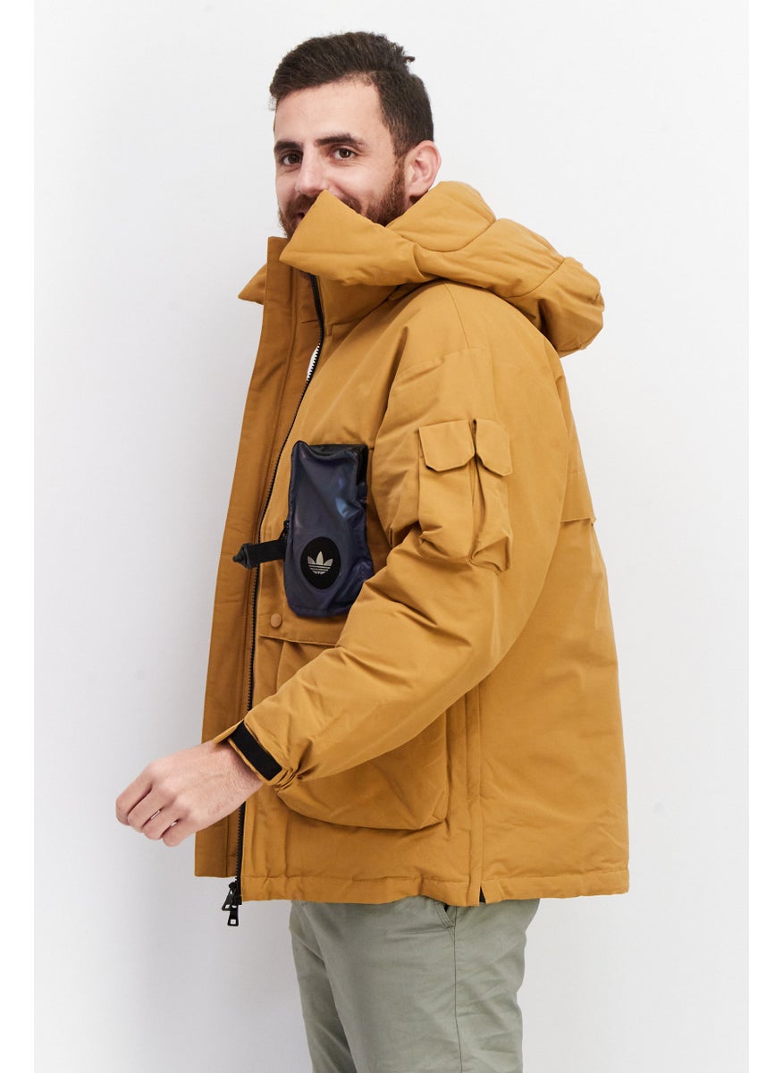 adidas Originals Men Sportswear Fit Hooded Plain Parka Jacket, Light Brown  - Image 4