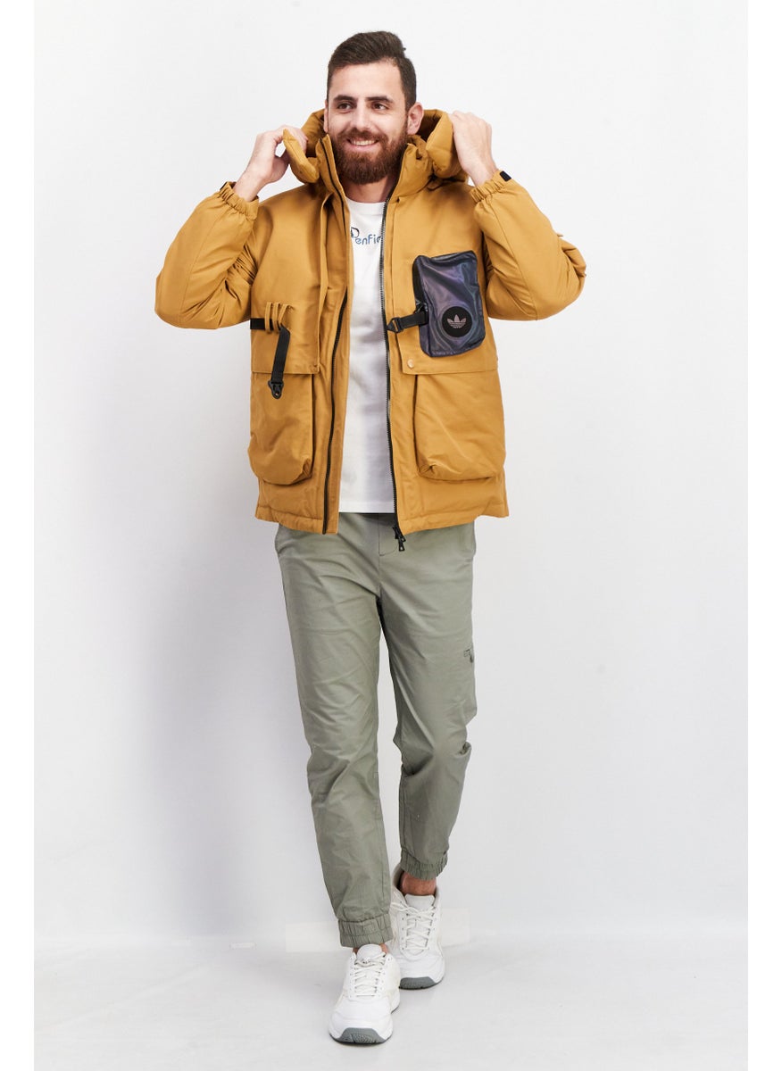 adidas Originals Men Sportswear Fit Hooded Plain Parka Jacket, Light Brown  - Image 2
