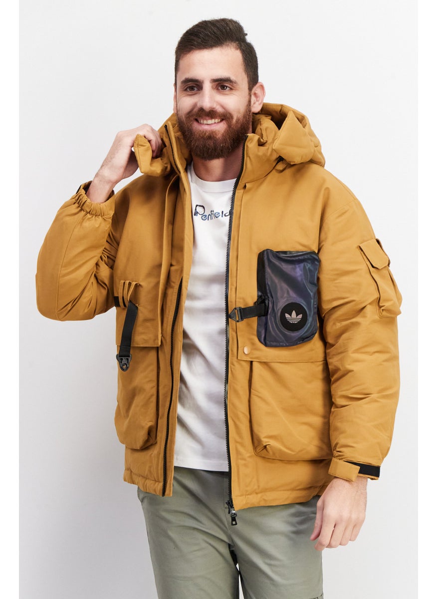 adidas Originals Men Sportswear Fit Hooded Plain Parka Jacket, Light Brown  - Image 1