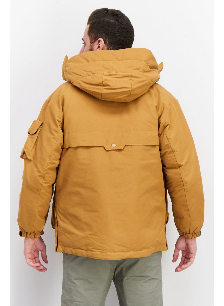 adidas Originals Men Sportswear Fit Hooded Plain Parka Jacket, Light Brown  - Image 3