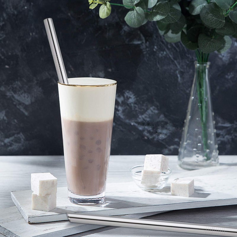 Hiware [Angled Tips] 5 Pcs 10" Reusable Bubble Tea Straws & Smoothie Straws, 0.5" Wide Stainless Steel Straws, Metal Straws for Bubble Tea/Tapioca Pearl, Milkshakes, Jumbo Drinks | 2 Cleaning Brushes - Image 4