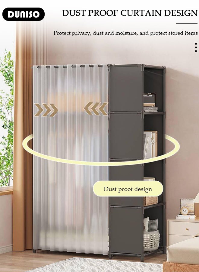 DUNISO 8-Cube Multi-Functional Closet Storage Shelves with Curtain, Cube Storage Organizer, Closet Organizer Storage, Portable Cabinet Shelving Bookshelf, DIY Bookcase, Living Room Office Closet Cubicle Rack - Image 5