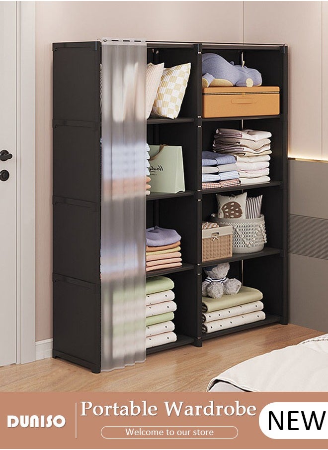 DUNISO 8-Cube Multi-Functional Closet Storage Shelves with Curtain, Cube Storage Organizer, Closet Organizer Storage, Portable Cabinet Shelving Bookshelf, DIY Bookcase, Living Room Office Closet Cubicle Rack  - Image 1