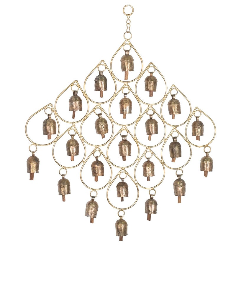 Ethnics of Kutch Ethnics of Kutch Hand Made Metal Bells Wrought Iron CopperZinc Coated Home Dcor Chimes Cow Bell Cluster of Bells Drop 23 Bells 50 cms Length Colour Copper BEL0055 - Image 1