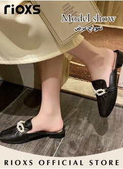 RIOXS Women's Flat Mules, Closed Toe Sandals, Fashionable Comfortable Slippers, Slip-On Backless Mule Shoes, Fashionable Mule Slides with Flexible Non-slip Sole, Easy to Wear On and Off  - Image 3