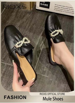 RIOXS Women's Flat Mules, Closed Toe Sandals, Fashionable Comfortable Slippers, Slip-On Backless Mule Shoes, Fashionable Mule Slides with Flexible Non-slip Sole, Easy to Wear On and Off  - Image 1