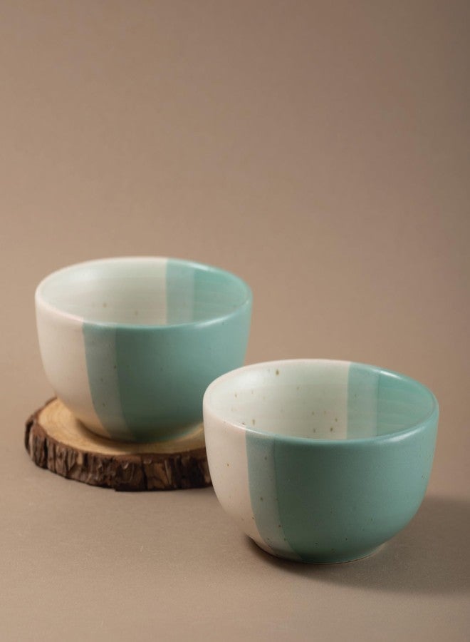 Urban Space Handcrafted Ceramic Bowls Set of 2, Microwave Safe Bowls for Snacks, Cereals, Salad, Mixing Bowls for Kitchen (Capacity - 450 ml, Set of 2 Bowls, Ocean Green Pearl) - Image 1