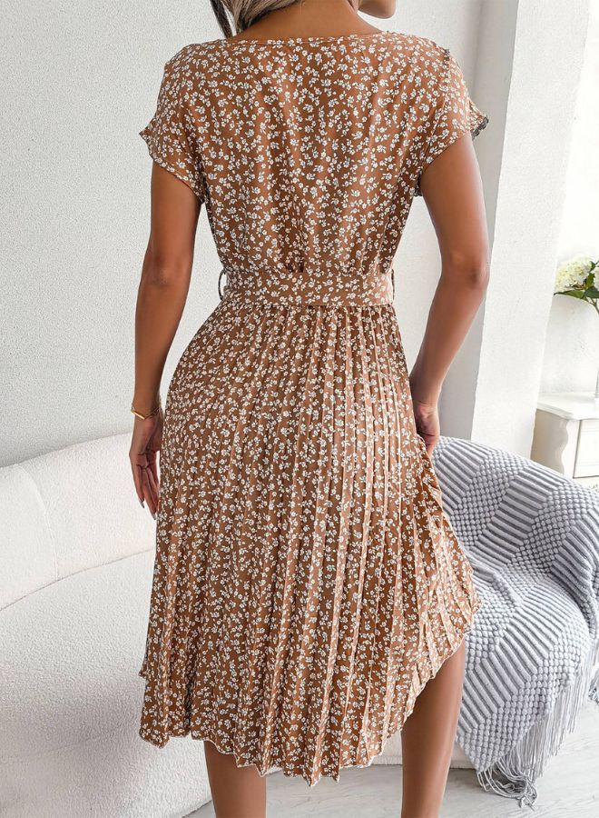 Tepveisoy Women's Summer Round Neck Casual Fashion Printed Pullover Dress Short-Sleeved Floral Pleated Skirt dress  - Image 2