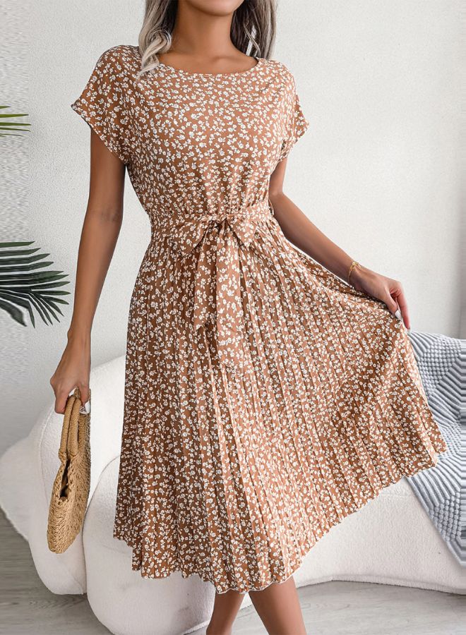 Tepveisoy Women's Summer Round Neck Casual Fashion Printed Pullover Dress Short-Sleeved Floral Pleated Skirt dress  - Image 3