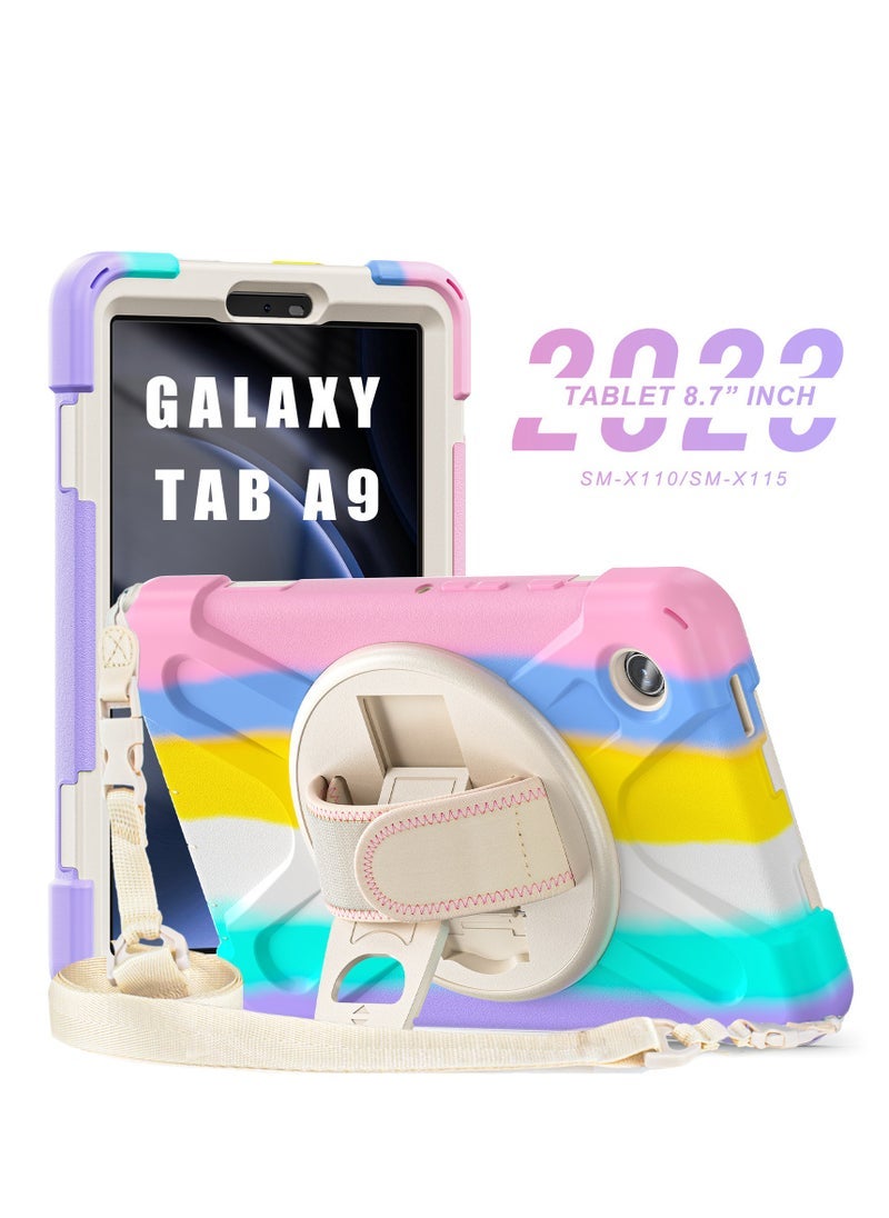 general The case fits the Samsung Galaxy Tab A9 8.7-inch case, and the sturdy 3-layer armor case fits the Samsung Galaxy Tab A9 8.7-inch handle and swivel stand