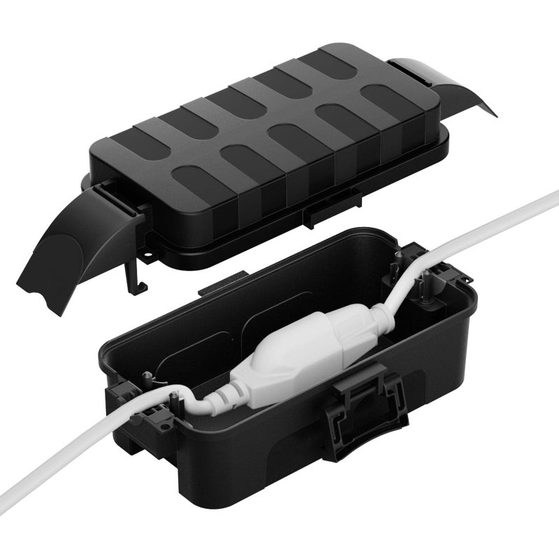 Flemoon IP55 Small Outdoor Electrical Box Waterproof (Inner 5.9 x 3.2 x 1.8inch), Extension Cord Cover with Detachable Awning Covers for Plug, Outlet, Holiday Lights, Black - Image 1