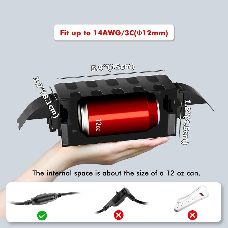 Flemoon IP55 Small Outdoor Electrical Box Waterproof (Inner 5.9 x 3.2 x 1.8inch), Extension Cord Cover with Detachable Awning Covers for Plug, Outlet, Holiday Lights, Black - Image 2