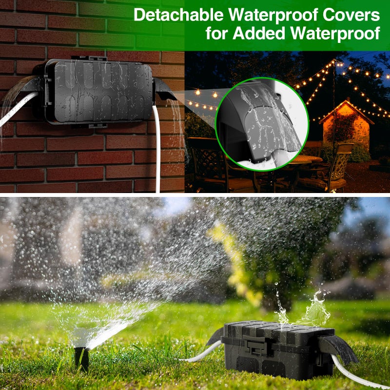 Flemoon IP55 Small Outdoor Electrical Box Waterproof (Inner 5.9 x 3.2 x 1.8inch), Extension Cord Cover with Detachable Awning Covers for Plug, Outlet, Holiday Lights, Black - Image 3