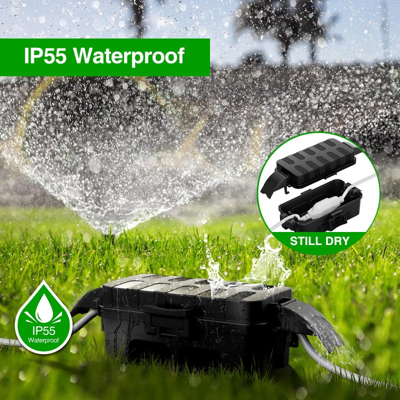 Flemoon IP55 Small Outdoor Electrical Box Waterproof (Inner 5.9 x 3.2 x 1.8inch), Extension Cord Cover with Detachable Awning Covers for Plug, Outlet, Holiday Lights, Black - Image 5