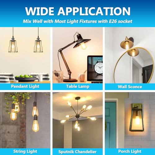 Ascher Vintage LED Edison Bulbs 6W, Equivalent 60W Incandescent, Non-Dimmable, Warm White 2700K, ST58 Antique LED Filament Bulbs with 80+ CRI, E26 Medium Base, Clear Glass, 6-Packs - Image 5