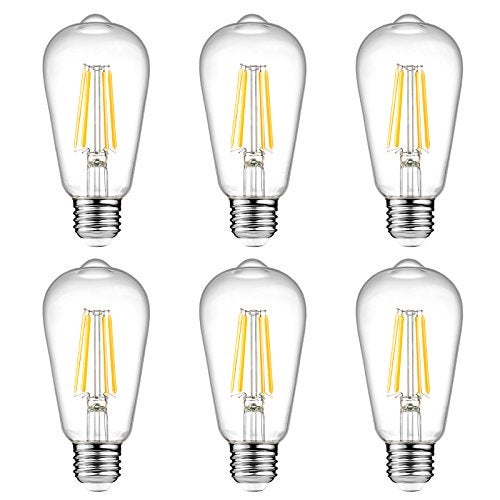 Ascher Vintage LED Edison Bulbs 6W, Equivalent 60W Incandescent, Non-Dimmable, Warm White 2700K, ST58 Antique LED Filament Bulbs with 80+ CRI, E26 Medium Base, Clear Glass, 6-Packs - Image 1