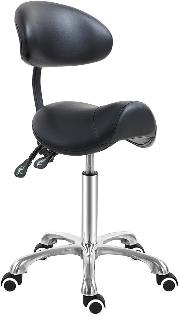 Antlu Saddle Stool Chair with Back Support Ergonomic Esthetician Stool Chair for Salon Tattoo Spa Medical Dentist Clinic with Backrest Black