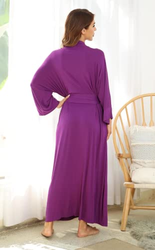Witbuy Women's Soft Robes Lightweight Kimono Loungewear Long Nightgown Knit Bathrobe Casual Sleepwear Pajamas with Pockets - Image 3