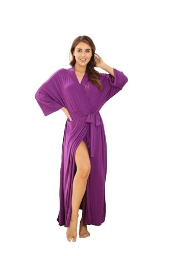 Witbuy Women's Soft Robes Lightweight Kimono Loungewear Long Nightgown Knit Bathrobe Casual Sleepwear Pajamas with Pockets - Image 1