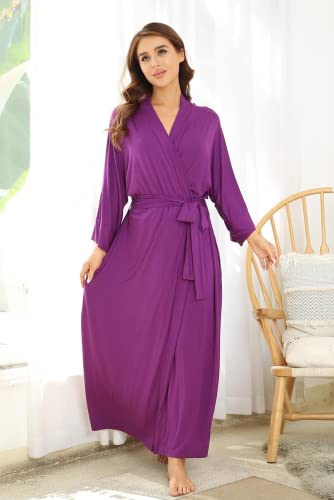 Witbuy Women's Soft Robes Lightweight Kimono Loungewear Long Nightgown Knit Bathrobe Casual Sleepwear Pajamas with Pockets - Image 5