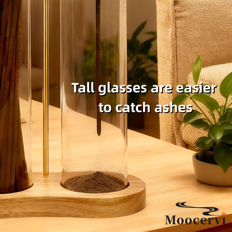 Moocervi Glass Incense Holder, Incense Sticks Burner Holder with Storage,Hang Upside Down Incense Holder for Sticks with Glass Ash Catcher for Meditation Yoga Spa Room Decor (Natural) - Image 4
