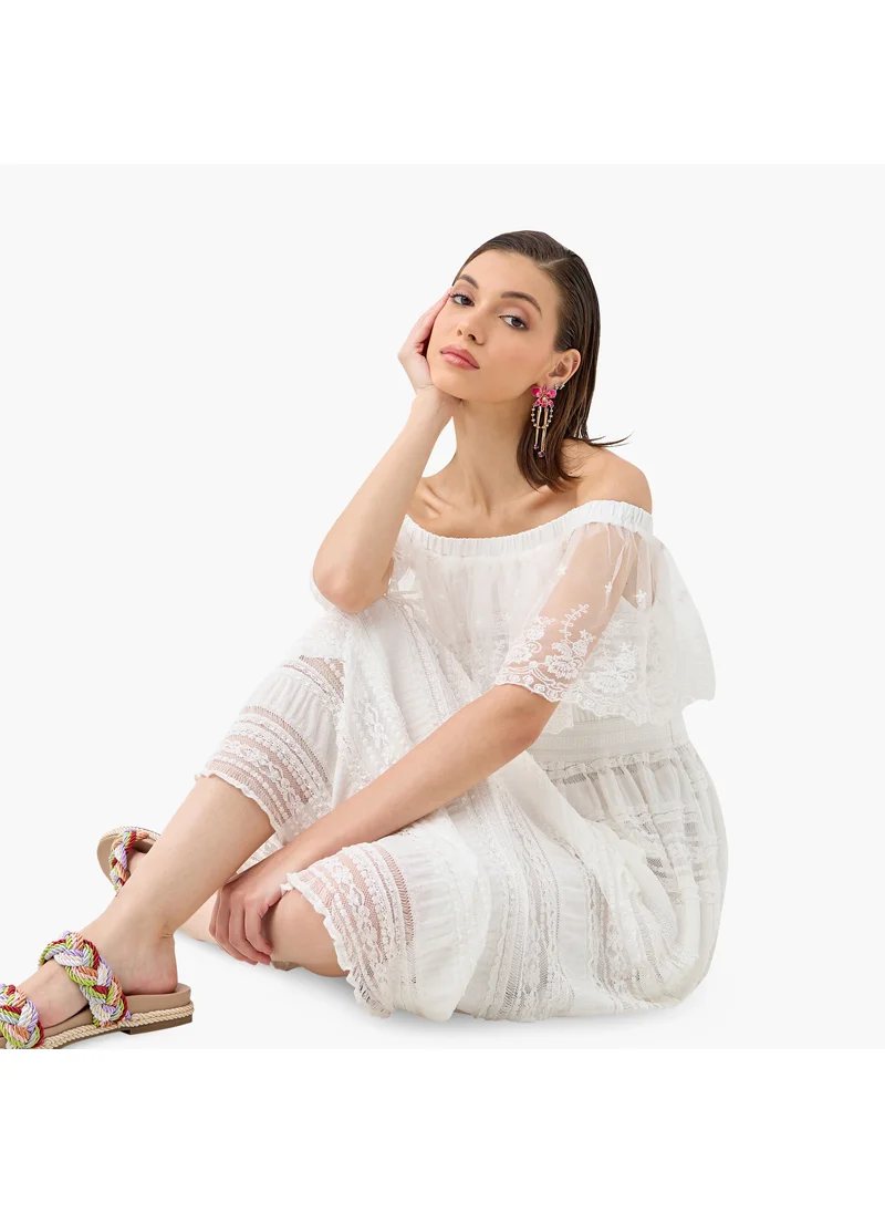2Xtremz 2Xtremz Embroidered Off Shoulder Dress