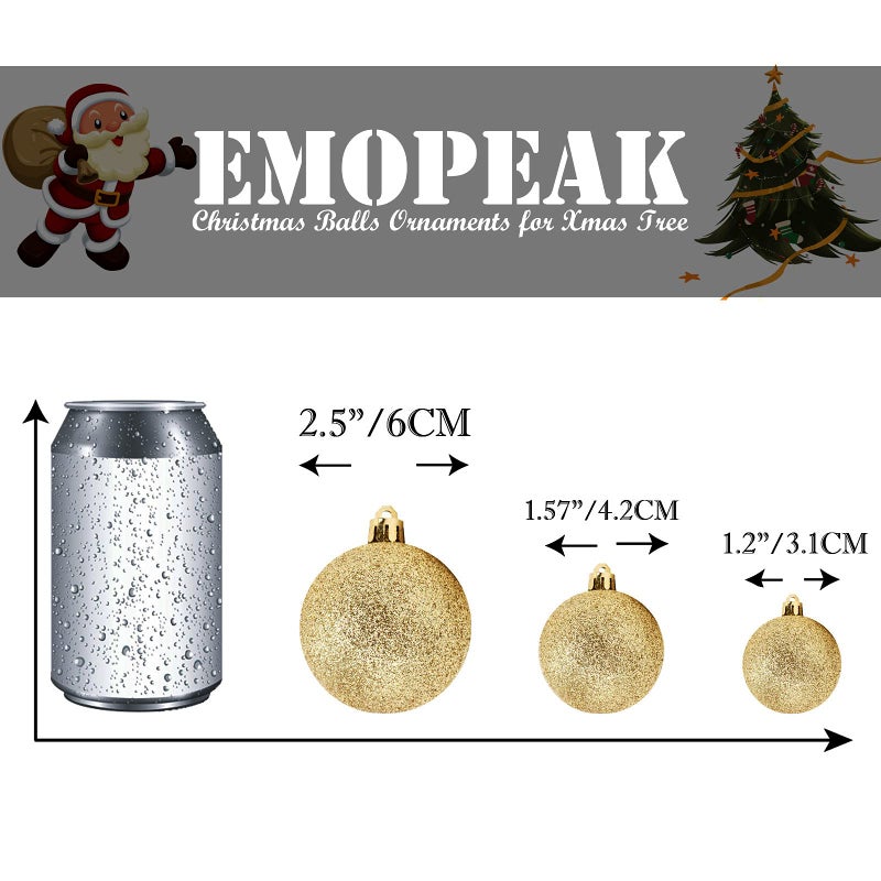 Emopeak 24Pcs Christmas Balls Ornaments for Xmas Christmas Tree - 4 Style Shatterproof Christmas Tree Decorations Hanging Ball for Holiday Wedding Party Decoration (Gold  1.6""/4.2CM) - Image 3