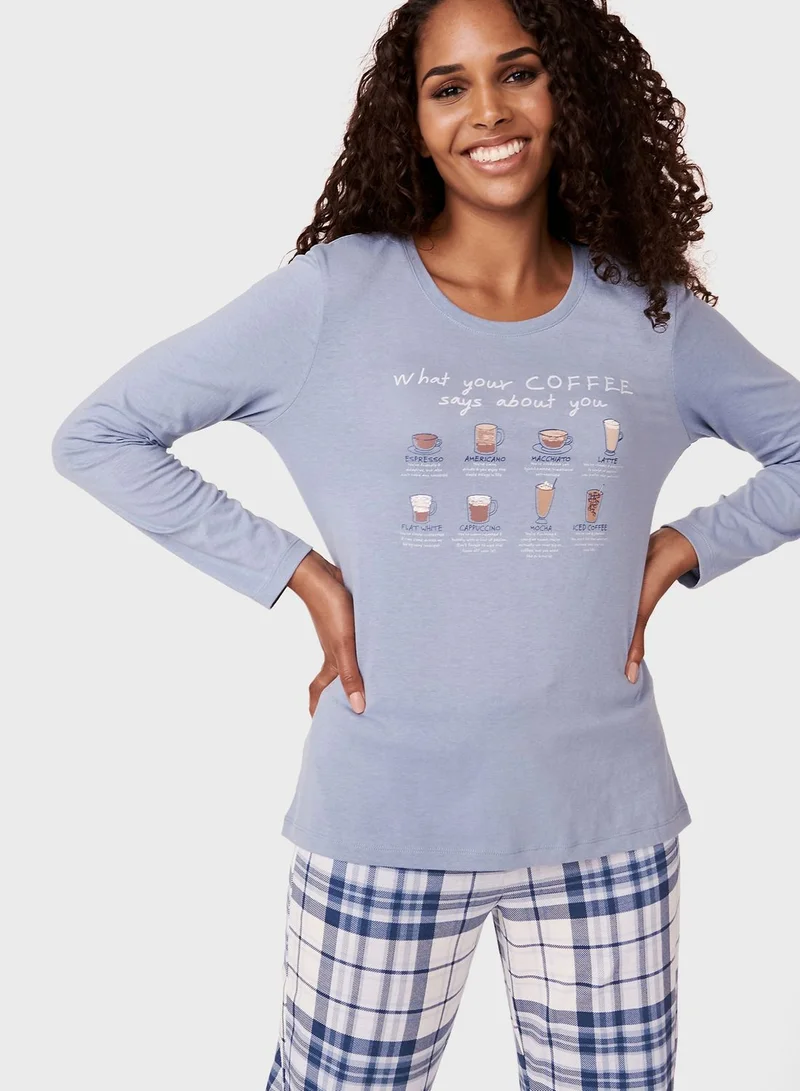 La Vie en Rose Printed Long Sleeve T-Shirt & Pyjama Set