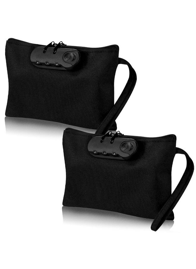 Reginary 2 Pcs Locking Money Bag Document Bag With Lock Pouch Black Locking Bags Locking Cash Bag With Combination Locking Document Bag Wallet With Zipper For Cash Bracelet Phone And Credit Cards  - Image 1