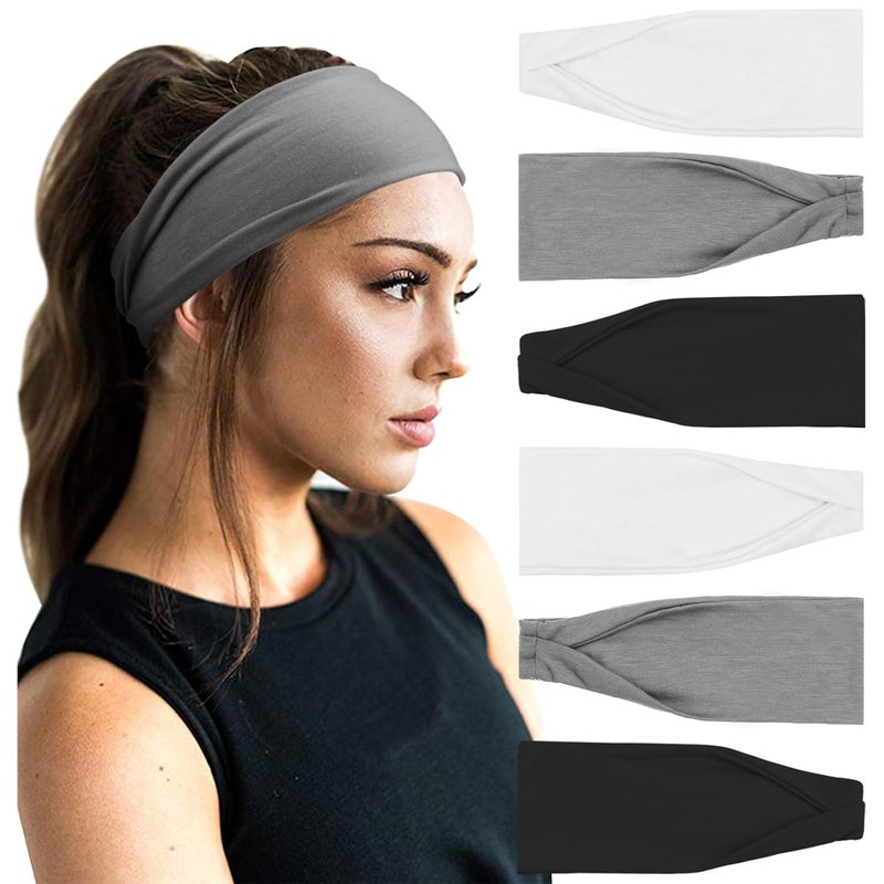 DRESHOW Yoga Sports Headbands for Women Elastic NonSlip Headbands Workout Running Hair Bands 6 Pack