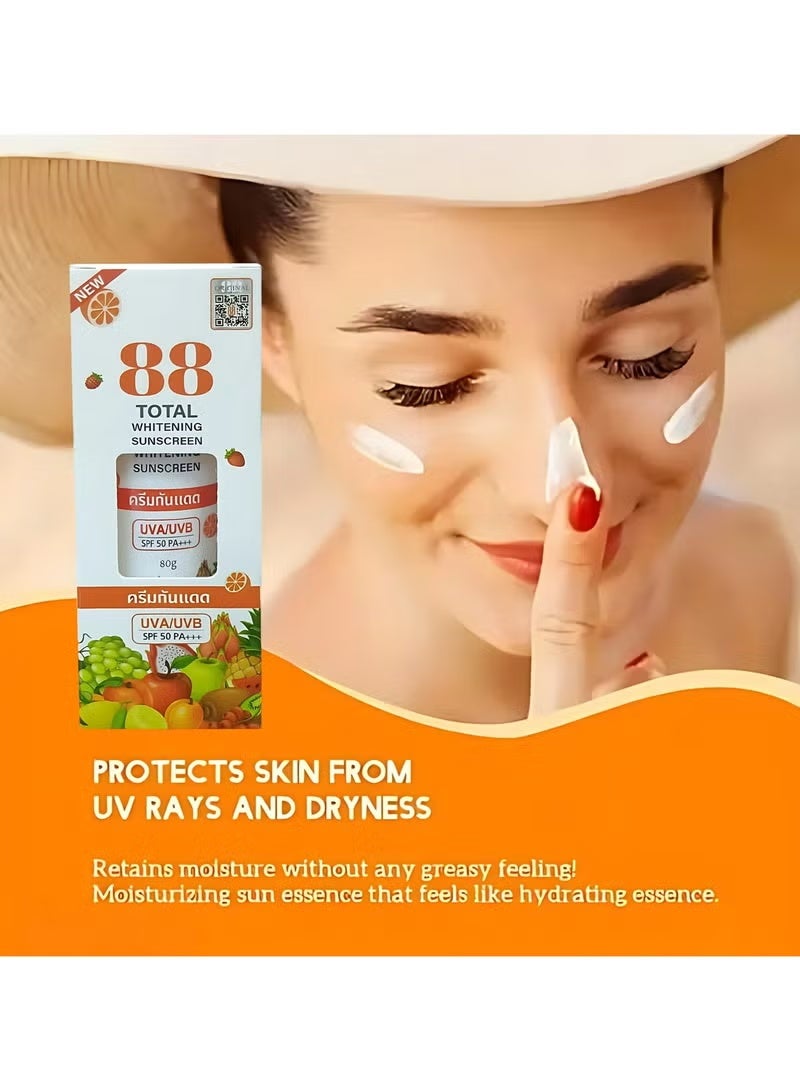 88 Total White 88   Total Whitening Sunscreen SPF50 PA+++ – 80g | Advanced Sun Protection & Skin Brightening Formula | Lightweight, Non-Greasy Daily UV Defense - Image 2