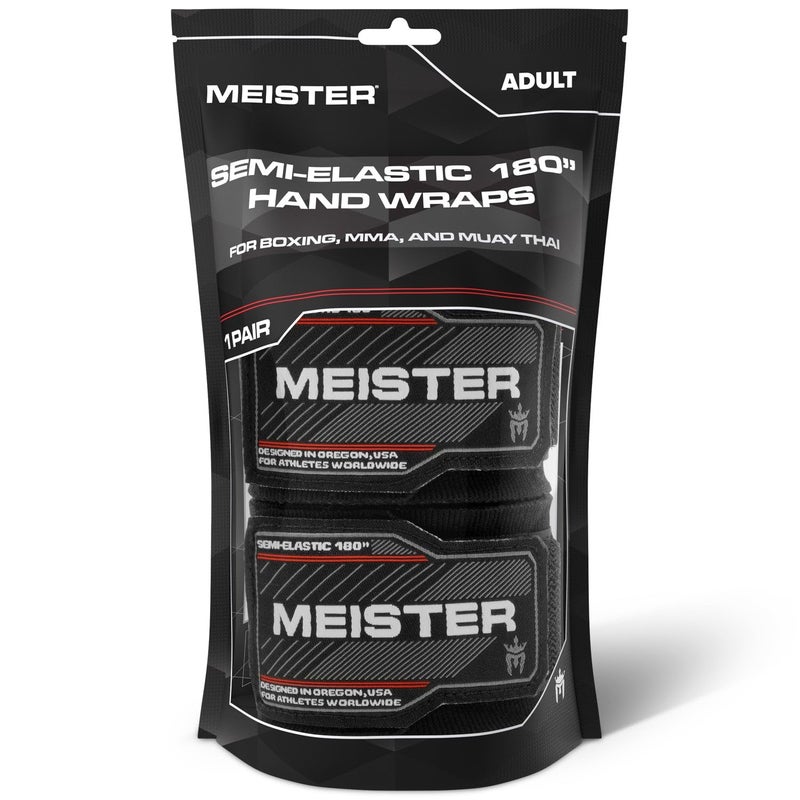Meister MMA Adult 180" Semi-Elastic Hand Wraps for MMA & Boxing (Pair) - Black - Image 3