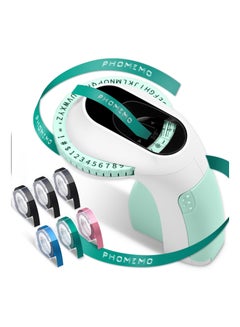 SYOSI Embossing Label Maker Machine, Portable Retro Embossed Label Maker Writer, Mini Embosser Label Maker with 6 Rolls Embossing Label Tapes for Home, Office DIY and Crafting Kitchen Storage(Green）  - Image 1
