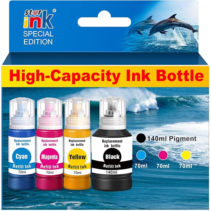 502 Refill Ink Bottle with Pigment Ink, 502 Ink Refill Bottles Compatible with EcoTank ET-4760 ET-3850 ET-4850 ET-2760 ET-3760 ET-2850 ET-3750 ET-4750 ET-3830 ET-15000 Printer-4 Pack