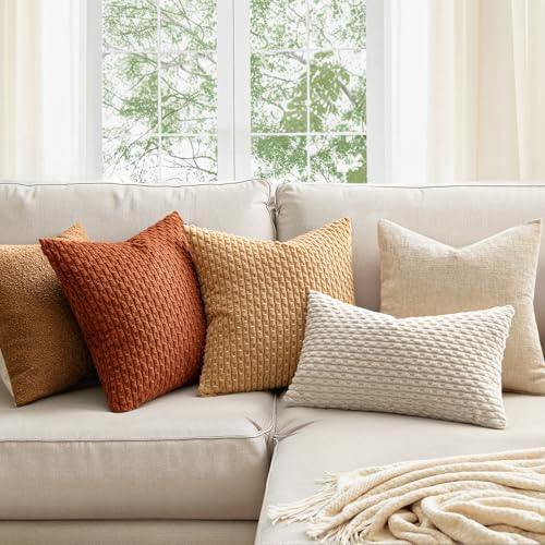 MIULEE Throw Pillow Covers Soft Corduroy Decorative Set of 2 Boho Striped Pillow Covers Pillowcases Farmhouse Home Decor for Couch Bed Sofa Living Room Rust 18x18 Inch - Image 2