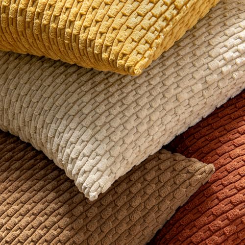 MIULEE Throw Pillow Covers Soft Corduroy Decorative Set of 2 Boho Striped Pillow Covers Pillowcases Farmhouse Home Decor for Couch Bed Sofa Living Room Rust 18x18 Inch - Image 4