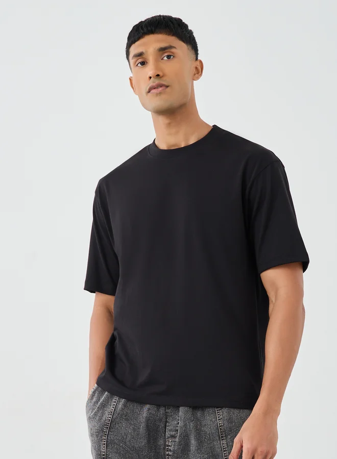 ستايلي Styli Pack of 2 - Cotton Rich Oversized Crew Neck T-Shirt