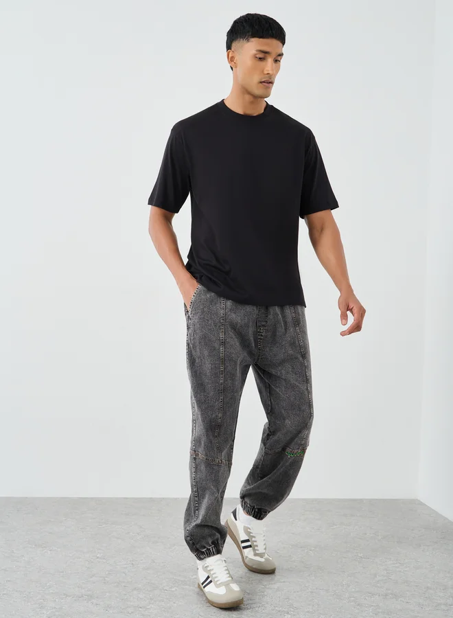 Styli Styli Pack of 2 - Cotton Rich Oversized Crew Neck T-Shirt