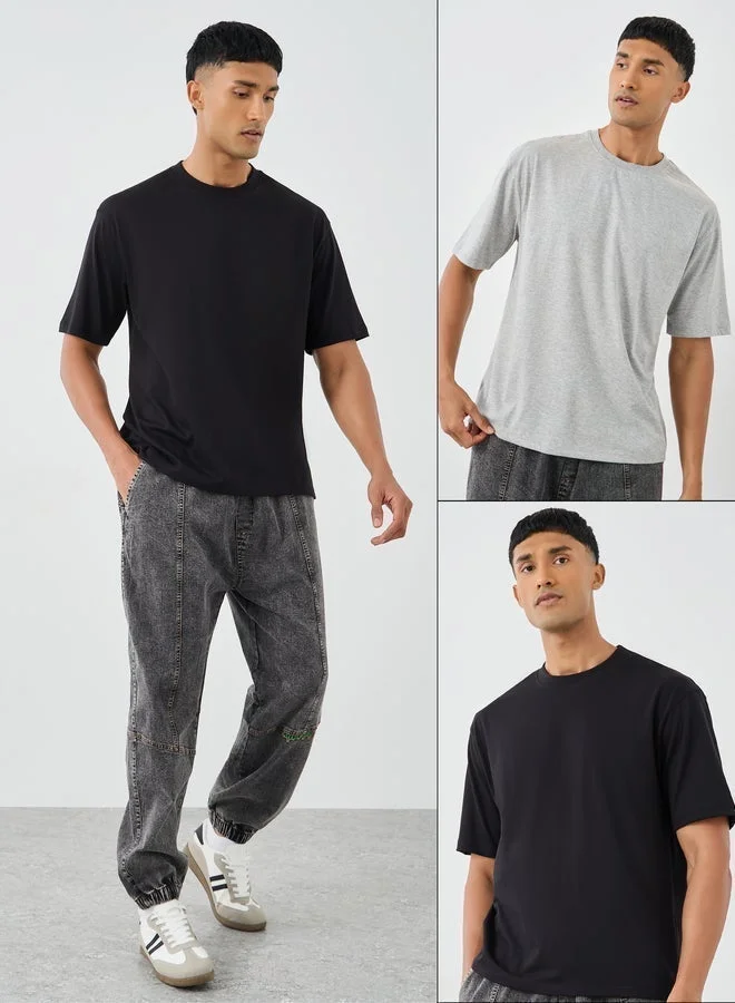 Pack of 2 - Cotton Rich Oversized Crew Neck T-Shirt