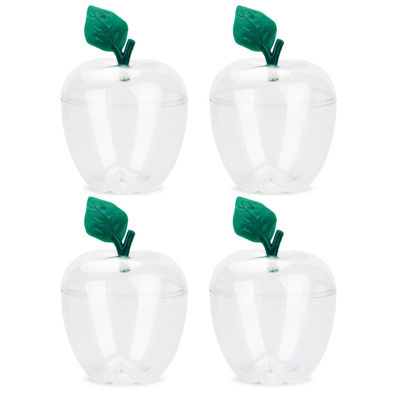 HANZE Large Clear Apple Container Apple Shaped Candy Toy Filling Containers Jar Back To School Teacher Appreciation Gift Wedding Party Ornaments Christmas Decorations Supplies Favors 4 Pack